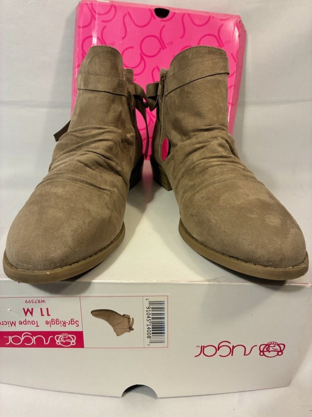 Sugar Sgr-Riggle Taupe Micro Faux Suede Back Bow Ankle Booties Boots Size 11 M